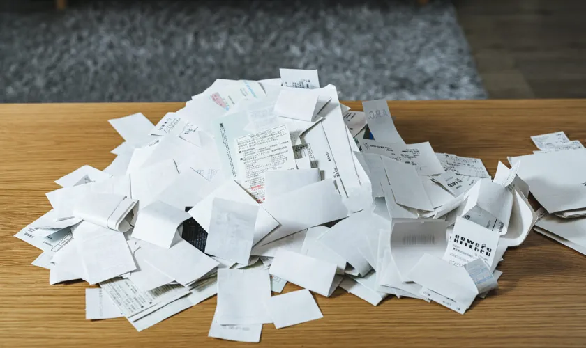 たくさんのレシートが積まれた画像