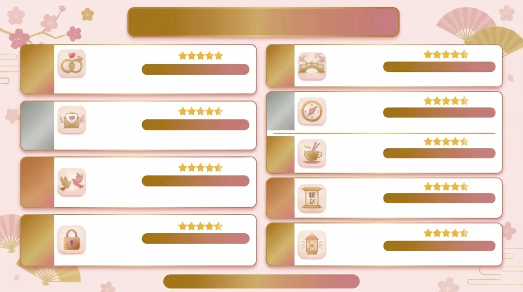 9つのアプリの5段階評価を比較するインフォグラフィック