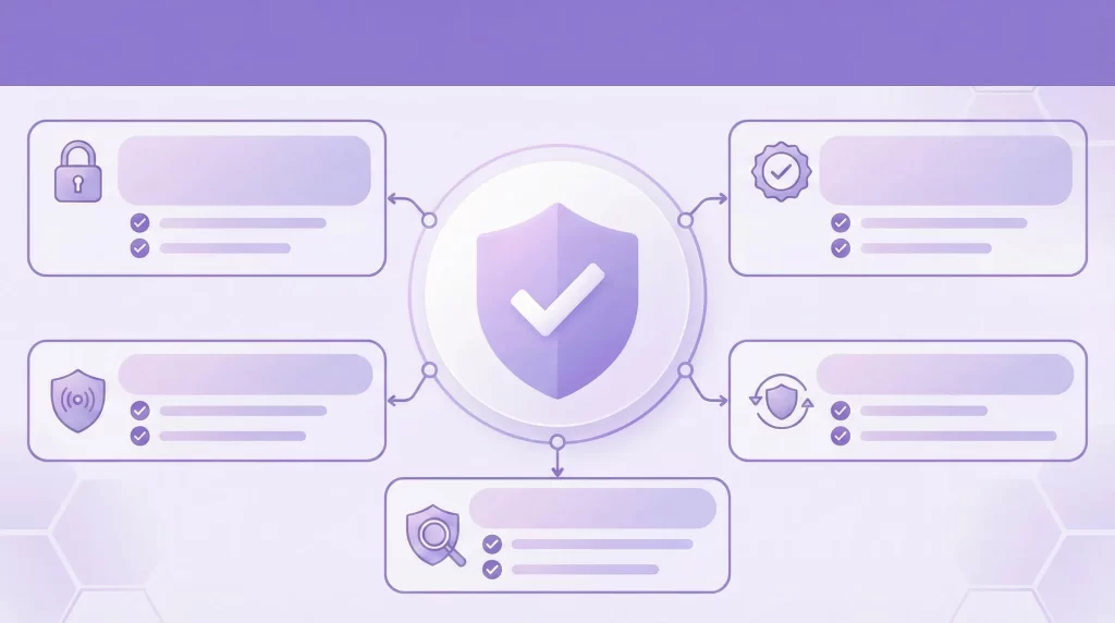 盾のアイコンとチェックリストを組み合わせたセキュリティイメージ