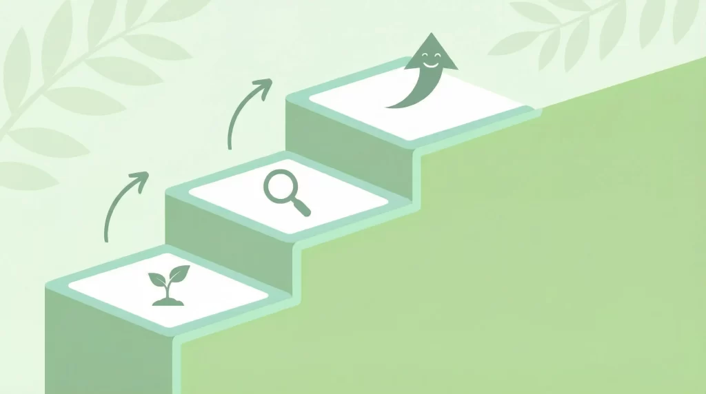 1・2・3のステップを示す階段状デザイン