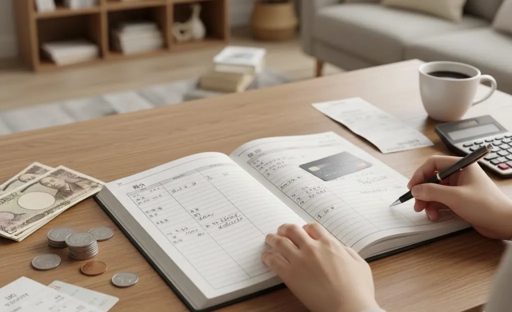 家計簿をつける手元