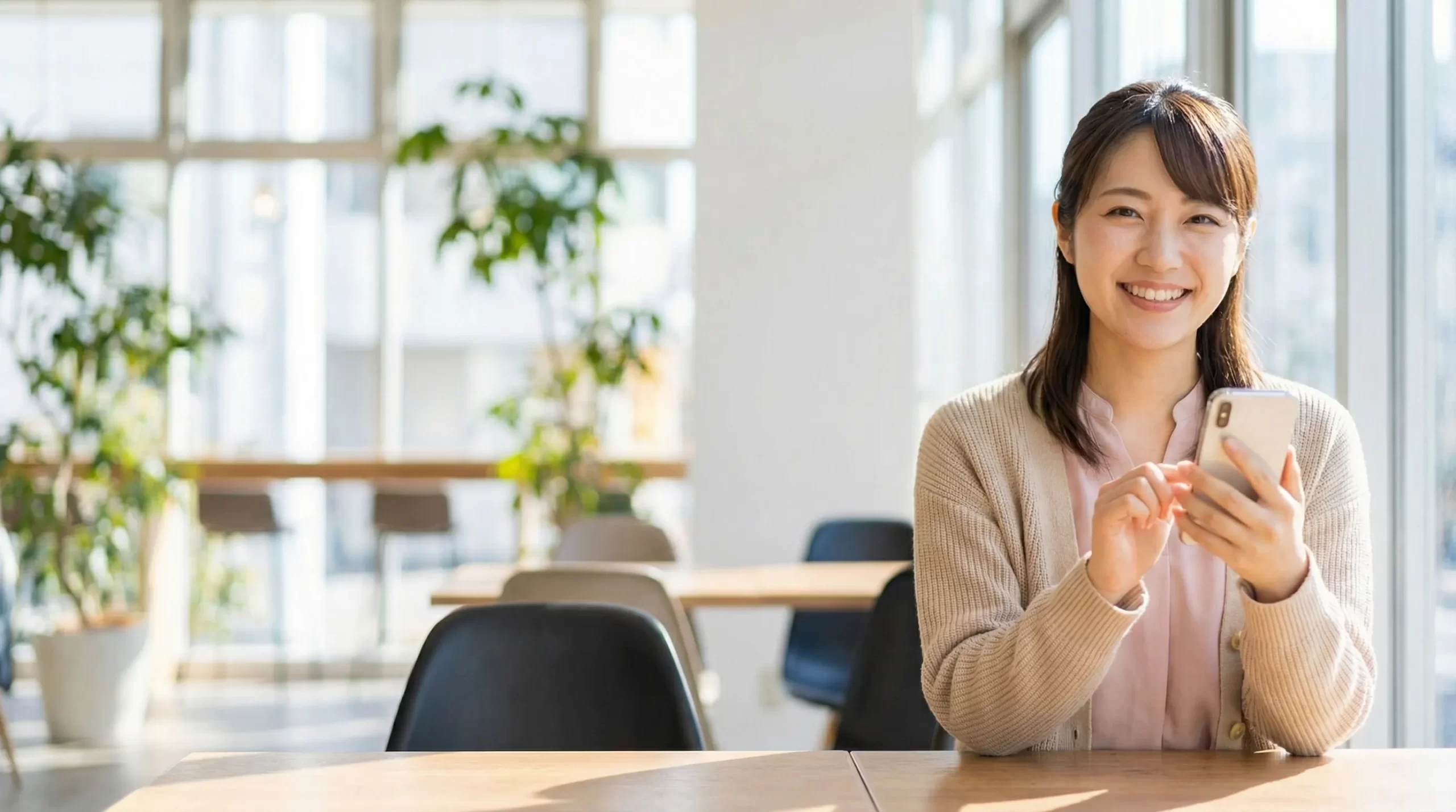 椅子に座っているこちらを見ている女性