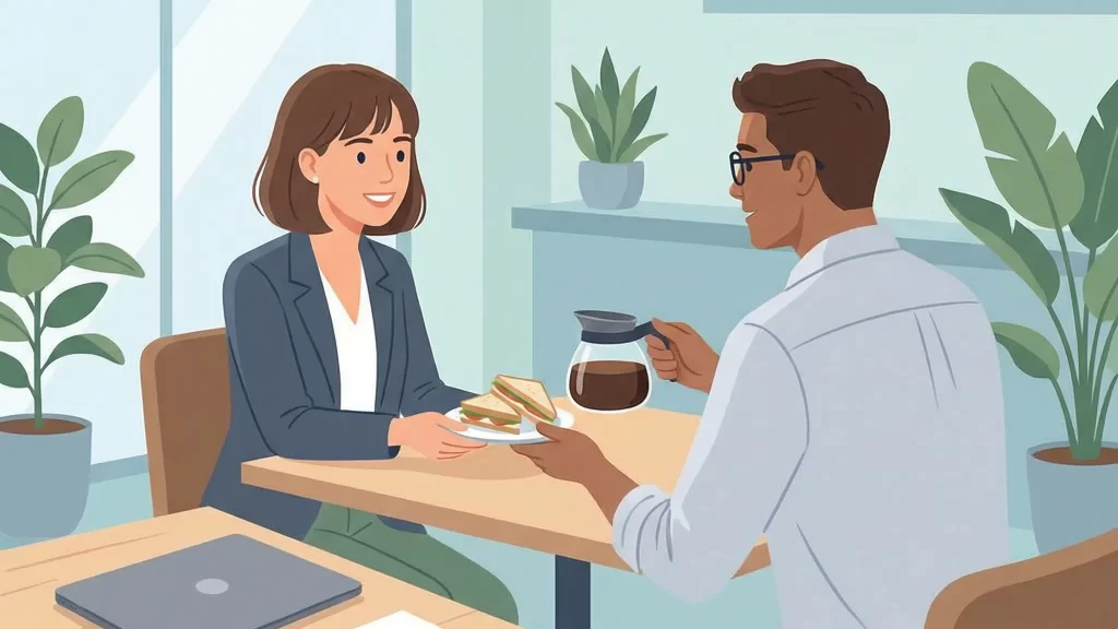 男女で向かい合って話している