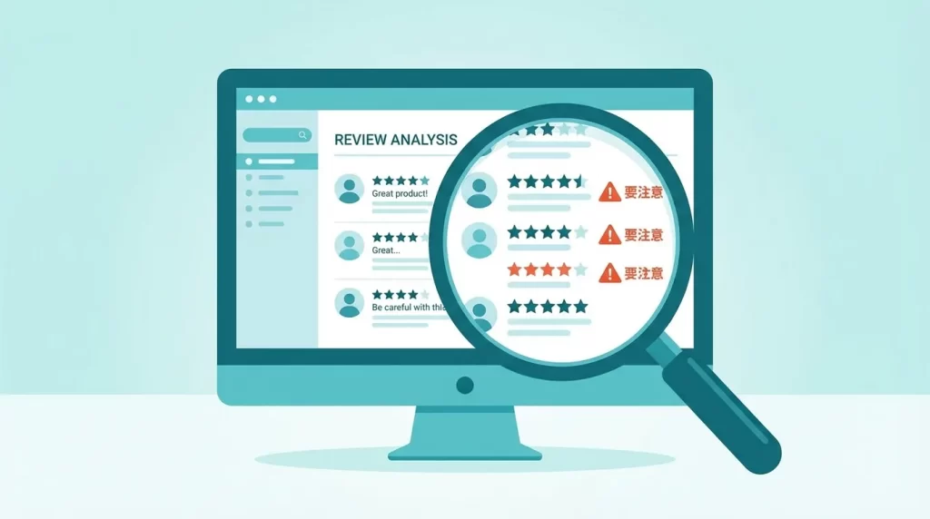 虫眼鏡でWebサイトを調査しているイラスト