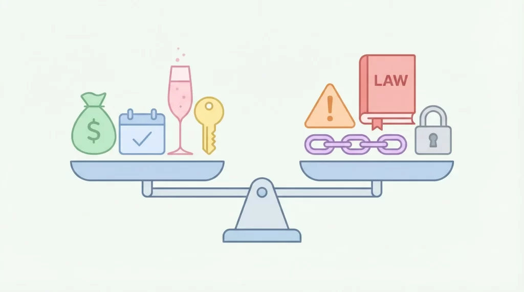 メリットとデメリットを天秤にかけるイメージ