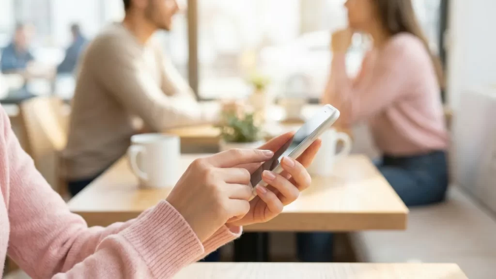 スマートフォンを操作している女性の手元のクローズアップ