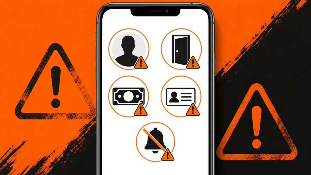 スマートフォン画面に5つの警告サインアイコン