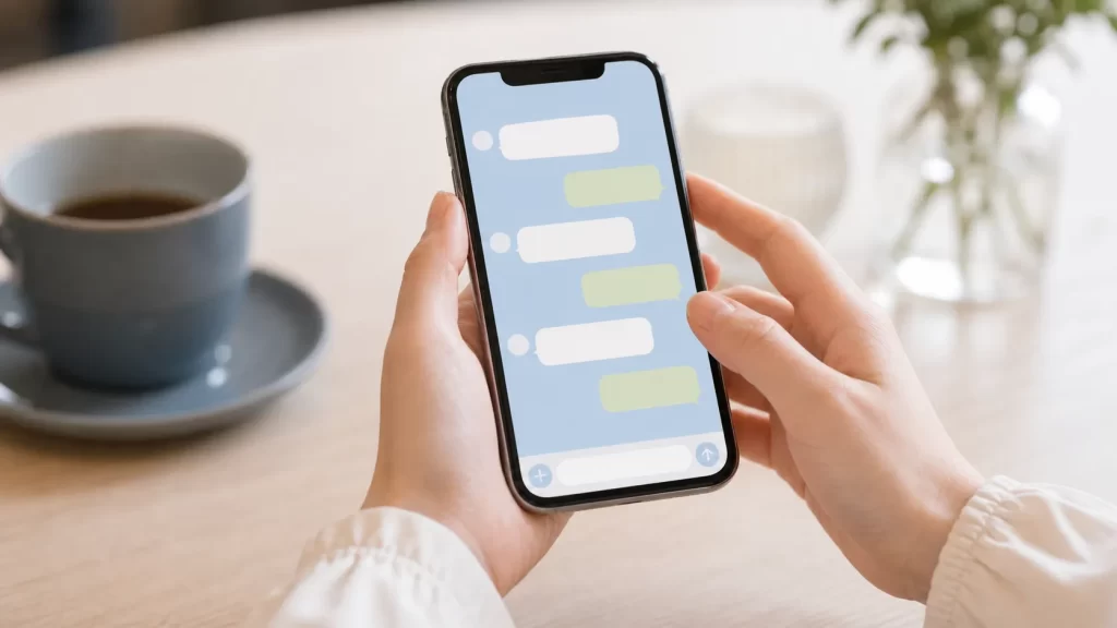 スマートフォンの画面にメッセージアプリのチャット画面が映っている。