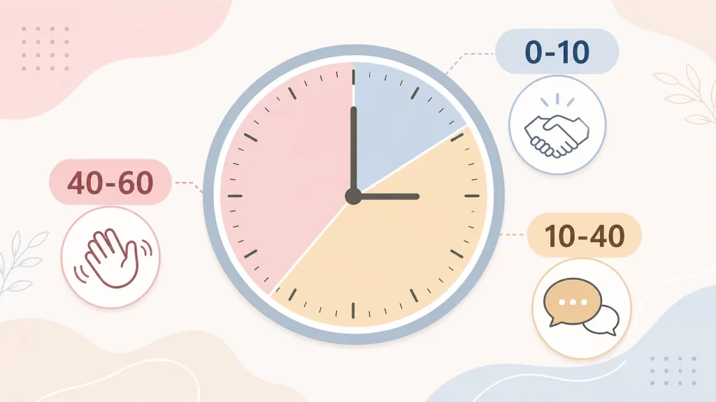顔合わせ1時間を10分単位で配分する時計図