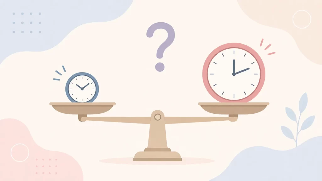 短すぎる時計と長すぎる時計を秤にかけたコンセプト画像
