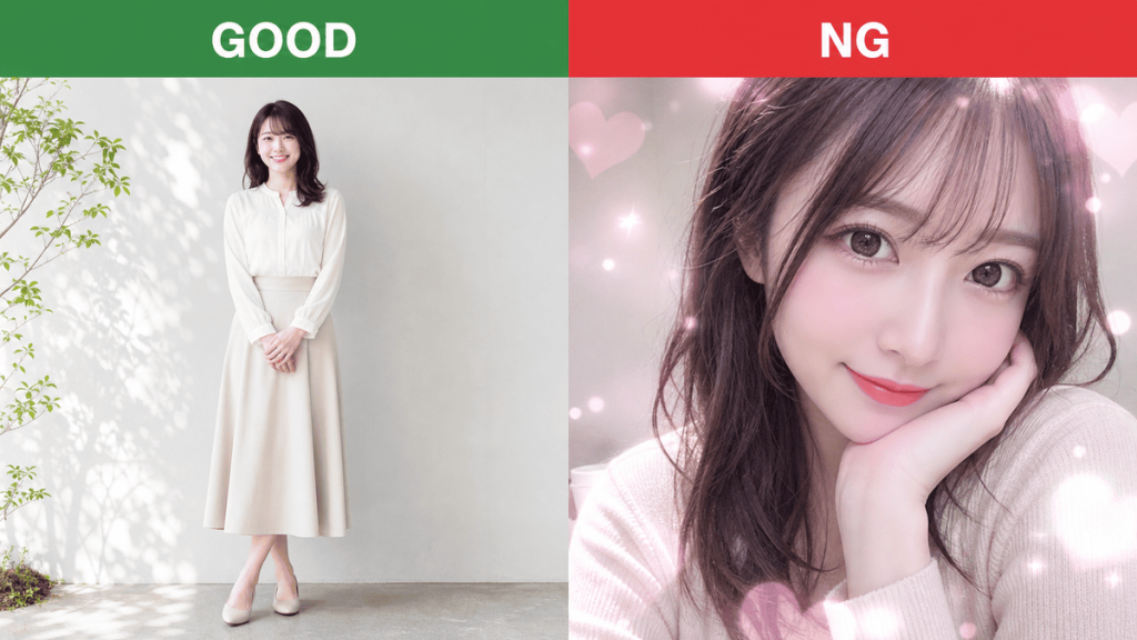 良い写真と避けたい写真の比較イメージ。