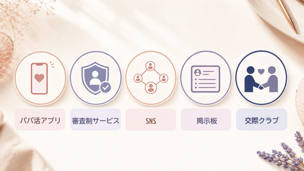 パパ活アプリ、審査制サービス、SNS、掲示板、交際クラブの5つの募集方法