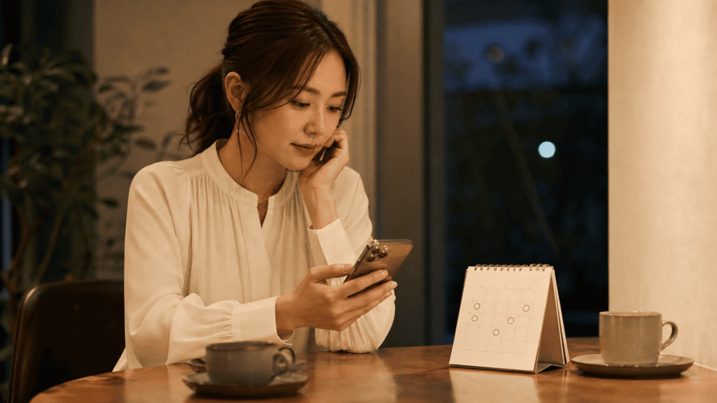 継続的な相手へのお礼をスマートフォンで確認する女性